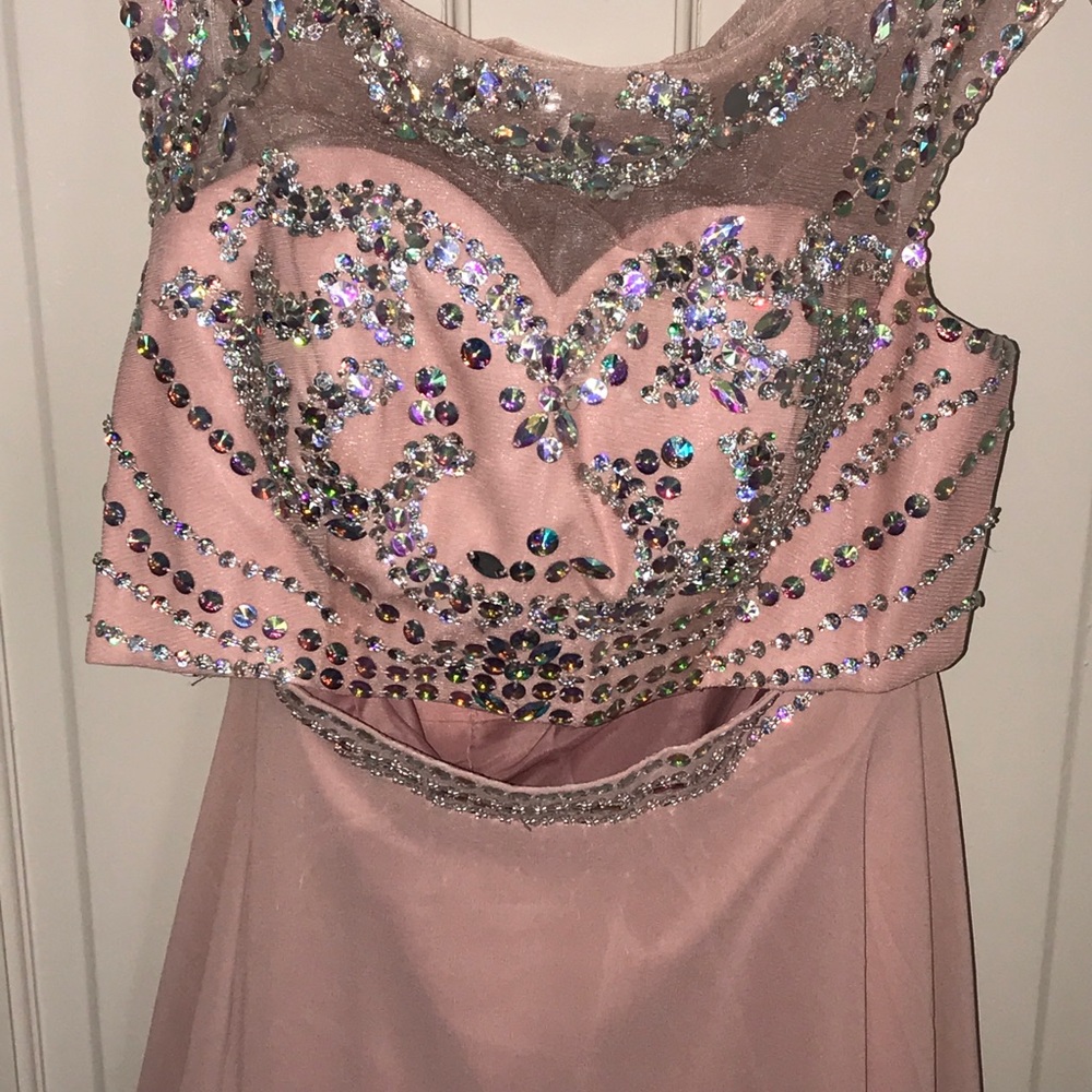 Blush Chiffon sleeveless beaded gown